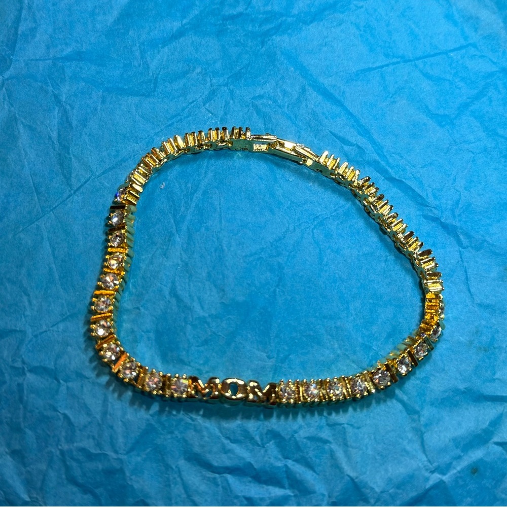 Vintage gold tone simulated diamond “Mom” bracelet